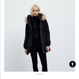 Zara Black Puffer Jacket with Tan Fur Hood